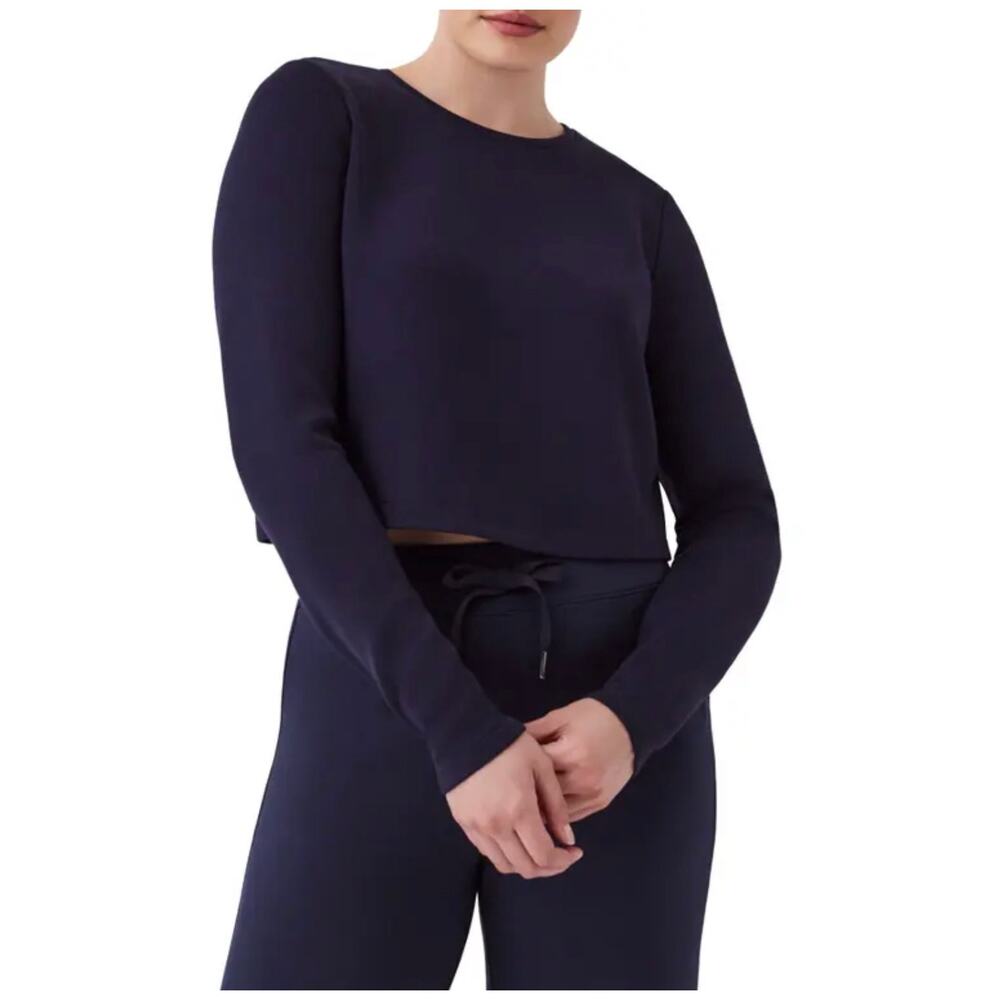 Spanx AireEssentials Cropped‎ Long Sleeve Top - Navy Blue L